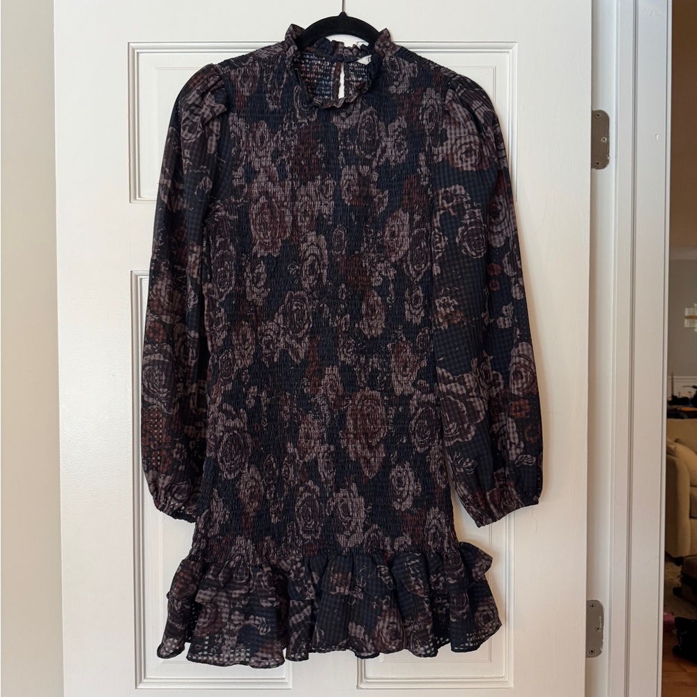 Zara Floral Long Sleeve Super Mini Dress with Ruffle Hem